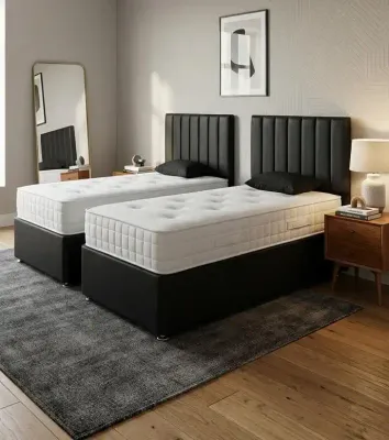 Set of 2 Black Single Divan Beds with Luxury Mattresses – bed for the living room
