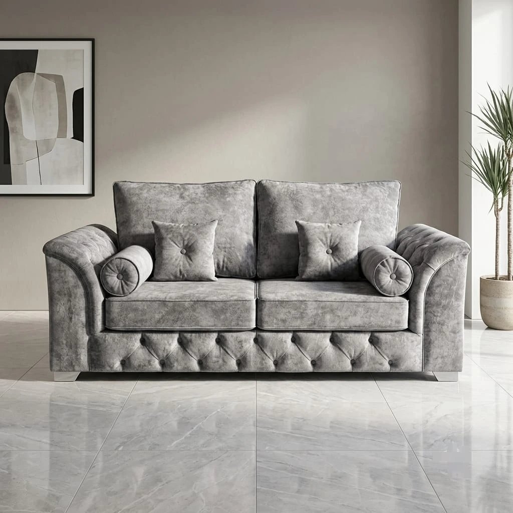 Malibu Luxury Charcoal Chenille 3 Seater Highback Sofa - Sofas furniture in UK