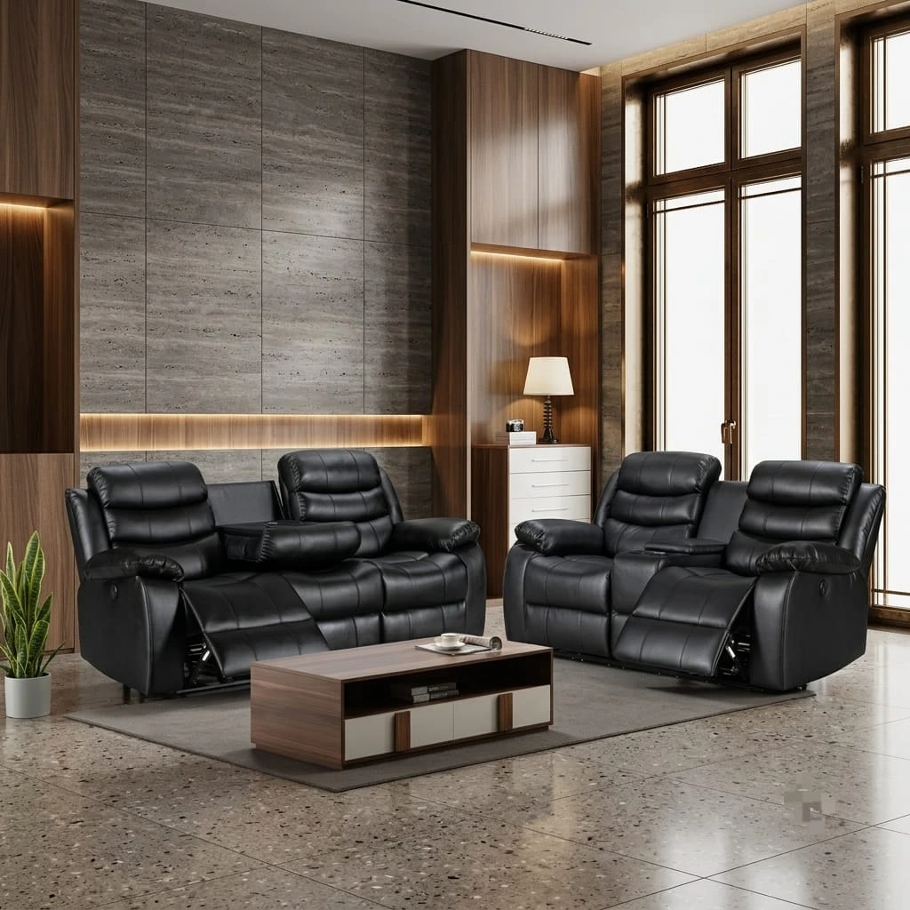 Elite Comfort Black Recliner 2 and 3-Seater Sofa Set – Premium Cinema-Style Relaxation | Sofas | UK