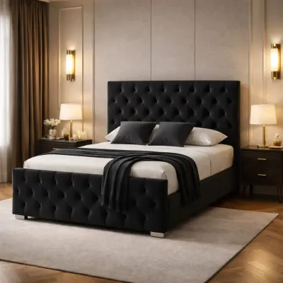 Florida Luxury Black Double Chesterfield Bed Frame with Mattress – Chesterfield bed for the bedroom
