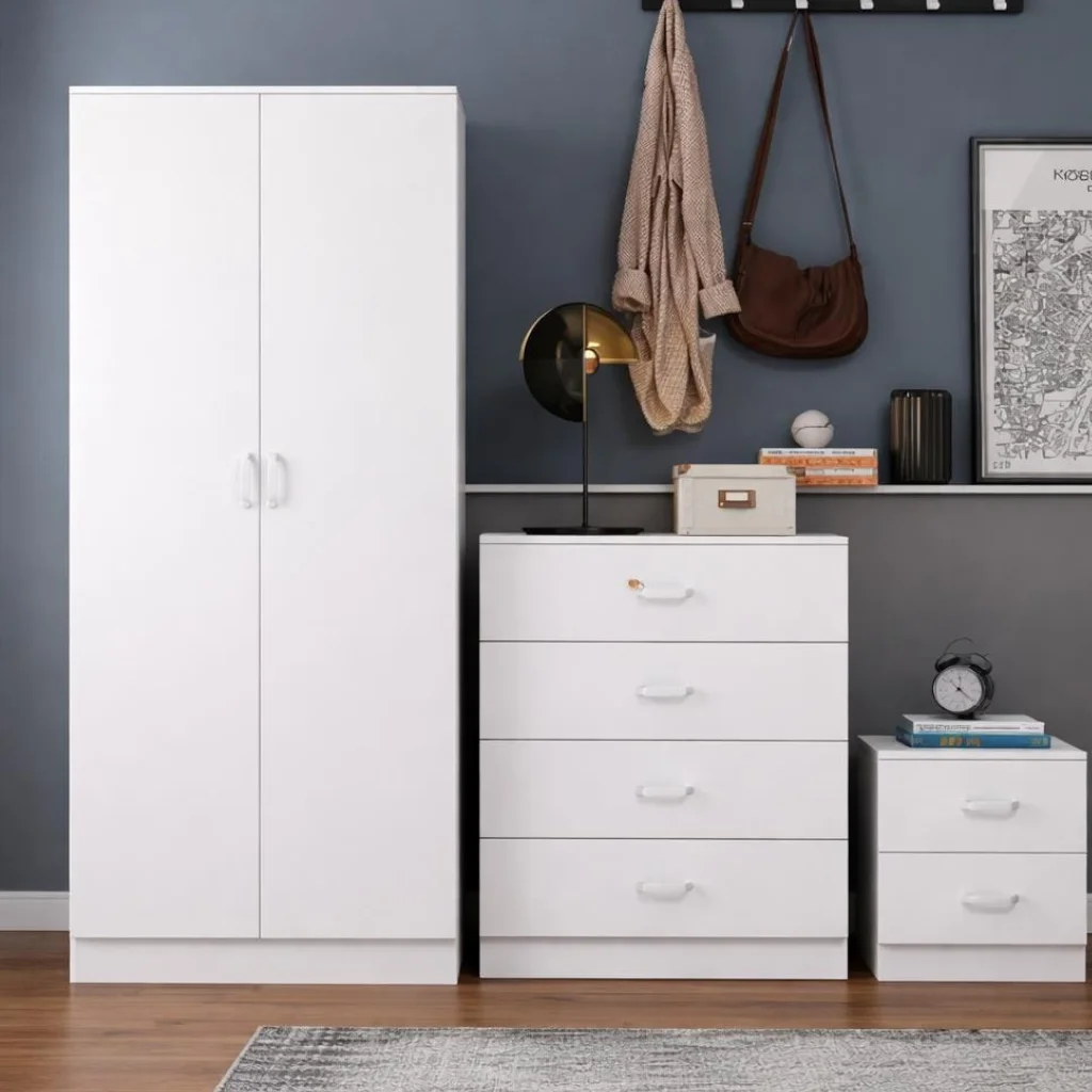 3 Piece Bedroom Set – 2 Door Wardrobe, Chest of Drawers & Bedside Unit - Wardrobes furniture in UK