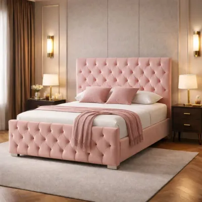 Florida Luxury Pink Double Chesterfield Upholstered Bed and Mattress Set – Chesterfield bed for the bedroom