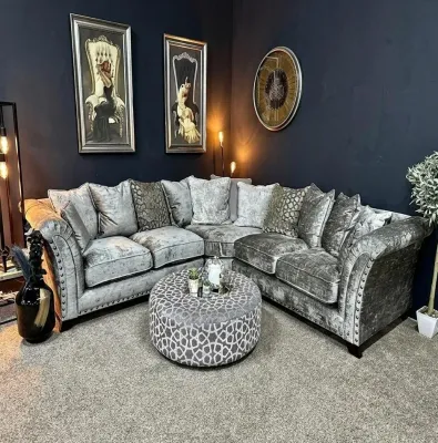 Harrison Chesterfield Silver Grey Crushed Velvet Corner Sofa – corner sofa for the living room