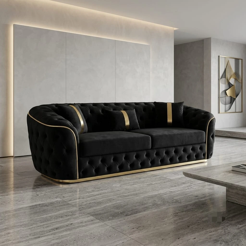 Torento Black Luxury Fabric 3 Seater Sofa | Sofas | UK