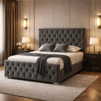 Florida Slate Grey Upholstered Double Bed Frame with Premium Ortho Mattress – bed frame for the bedroom