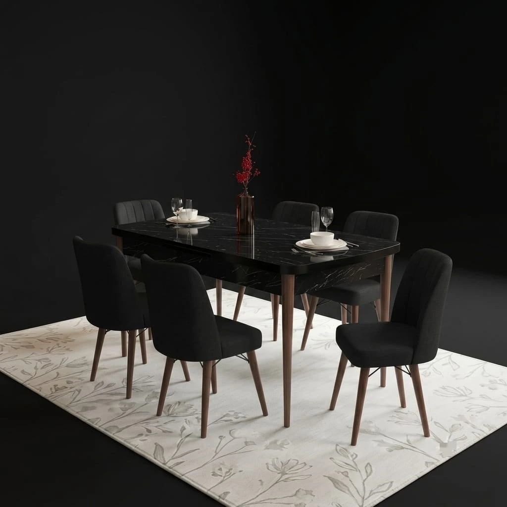 Luxury High Gloss Black Dining Table and 6 Chairs Set - Dining furniture in UK