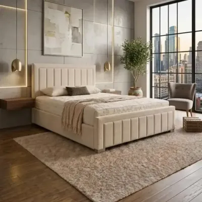Luxury Cream Velvet Double Bumper Line Bed Frame with Mattress – bed frame for the bedroom
