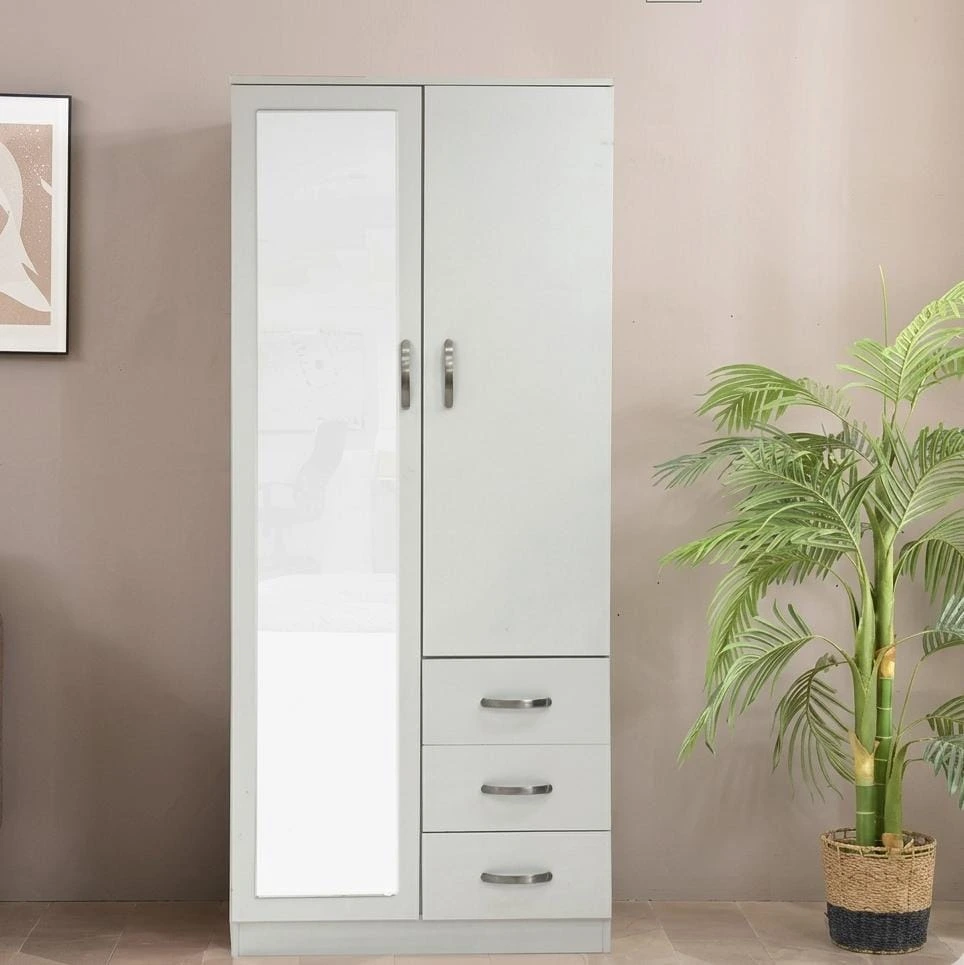 2 Door Wardrobe With 3drawers One Long Mirror - Wardrobes furniture in UK