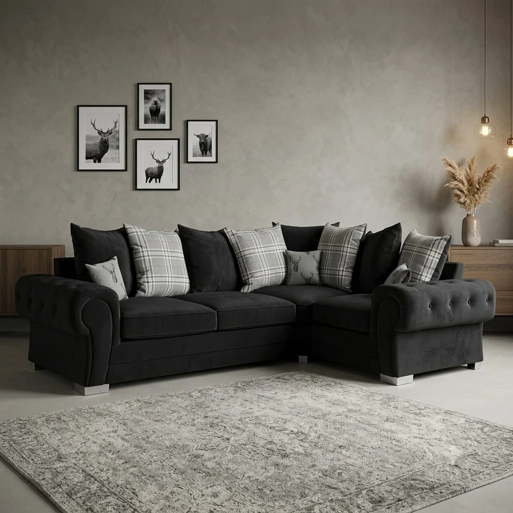 Verona 4 Seater Fabric Corner Sofa Black - Sofas furniture in UK