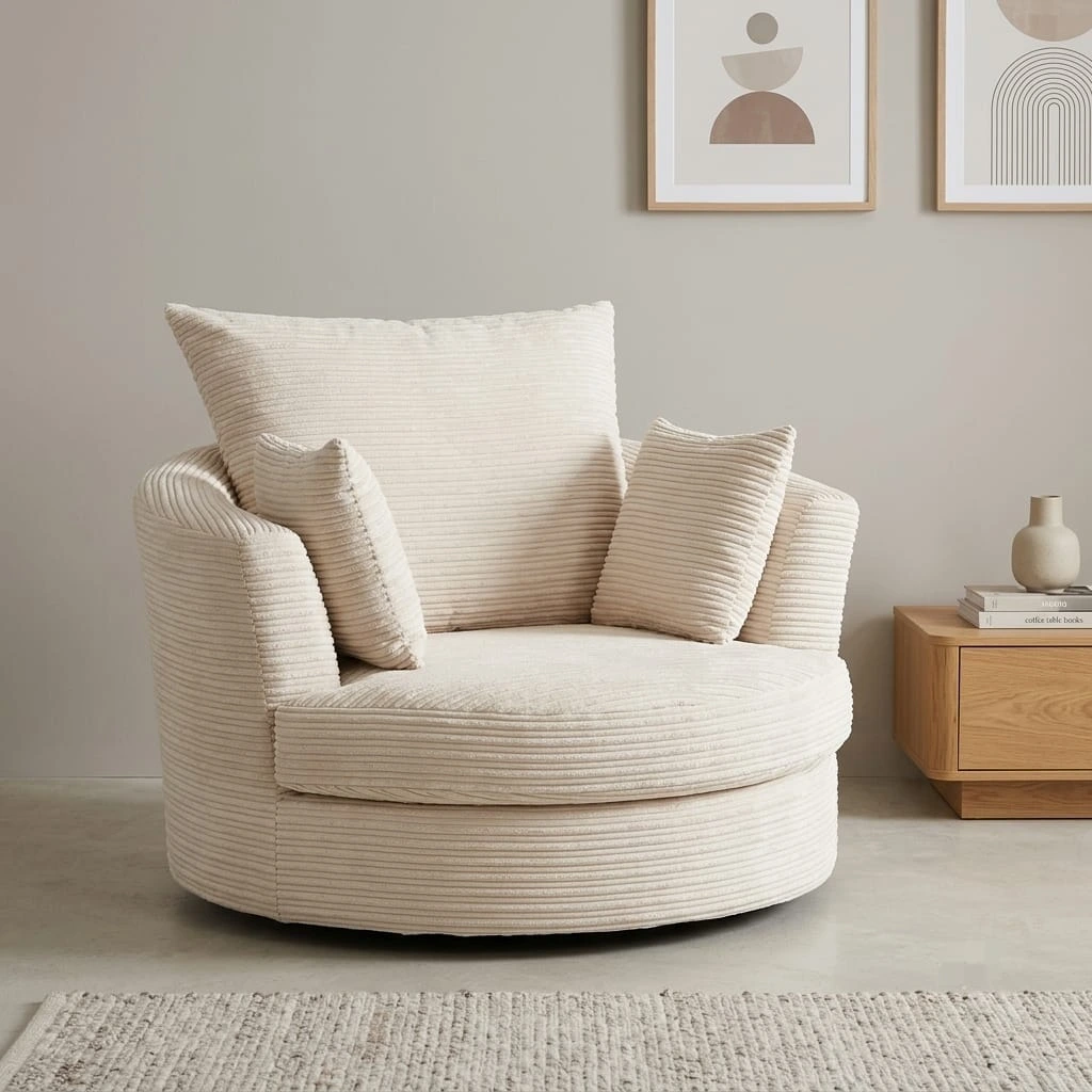 Dylan Cuddle Chair – Premium Cream Corduroy Fabric | Sofas | UK
