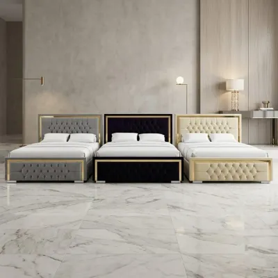 Golden Line Chesterfield Velvet Double Bed with Mattress in Black – Chesterfield bed for the bedroom