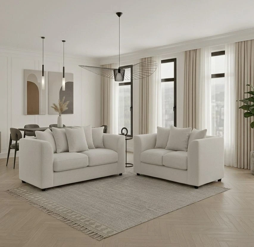 Dylan White Plush Velvet 3 and 2 Seater Sofa Set - Sofas furniture in UK