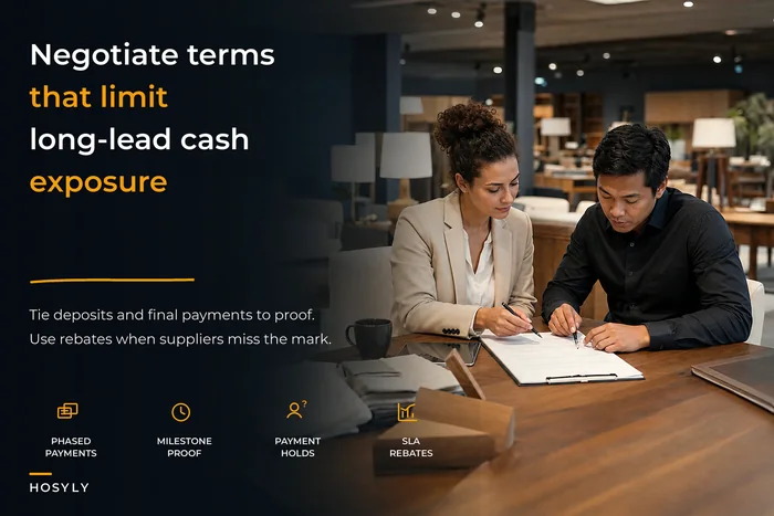 How to negotiate payment terms with long-lead furniture suppliers without taking excess risk