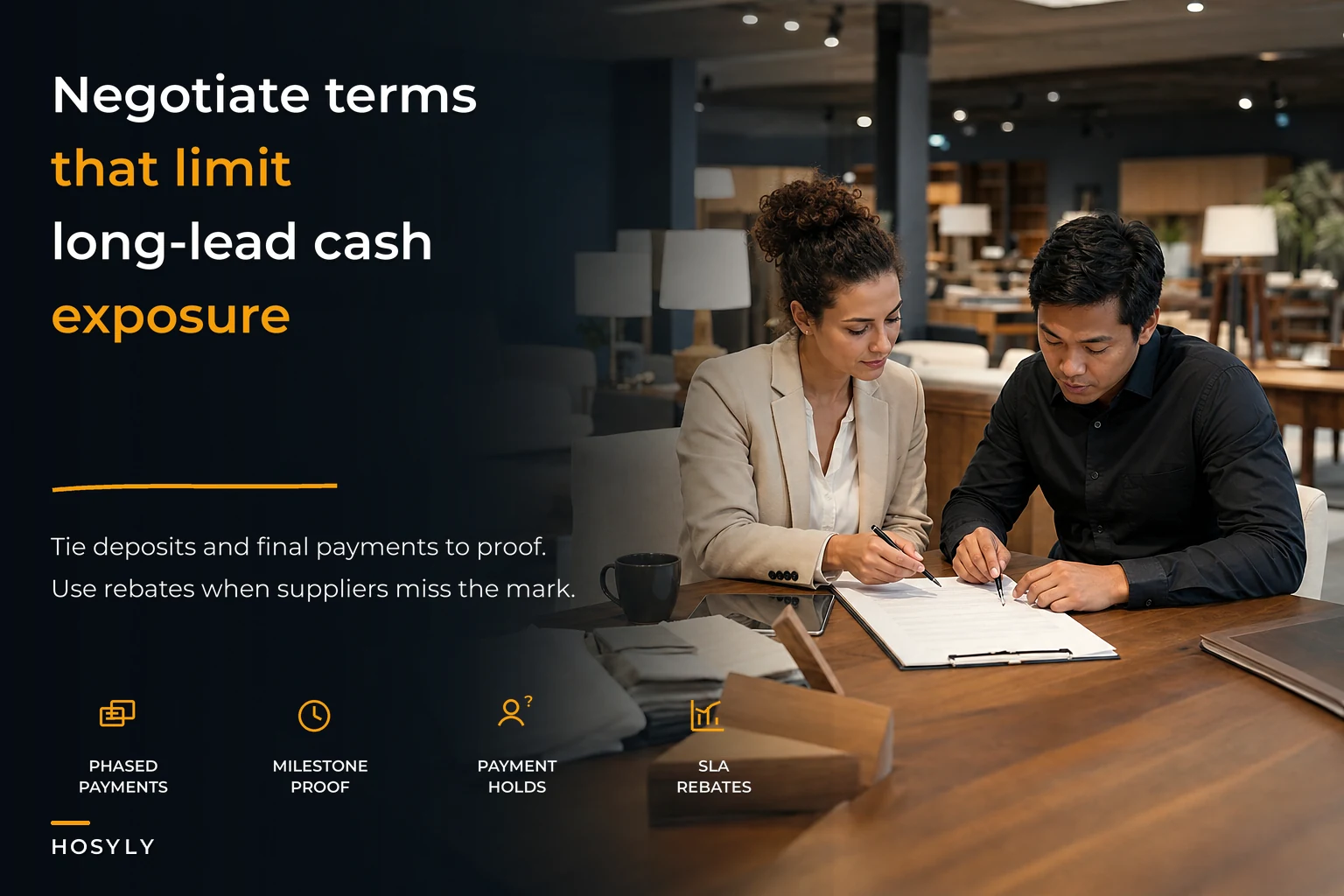 How to negotiate payment terms with long-lead furniture suppliers without taking excess risk