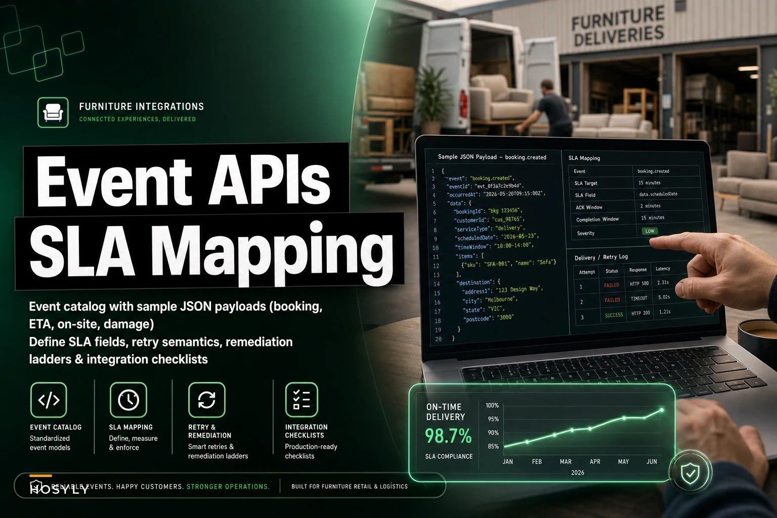 Installer event API patterns and SLA mapping for furniture integrations