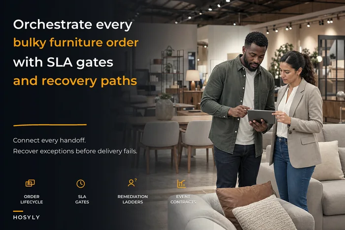 Order orchestration control plane for bulky furniture retailers
