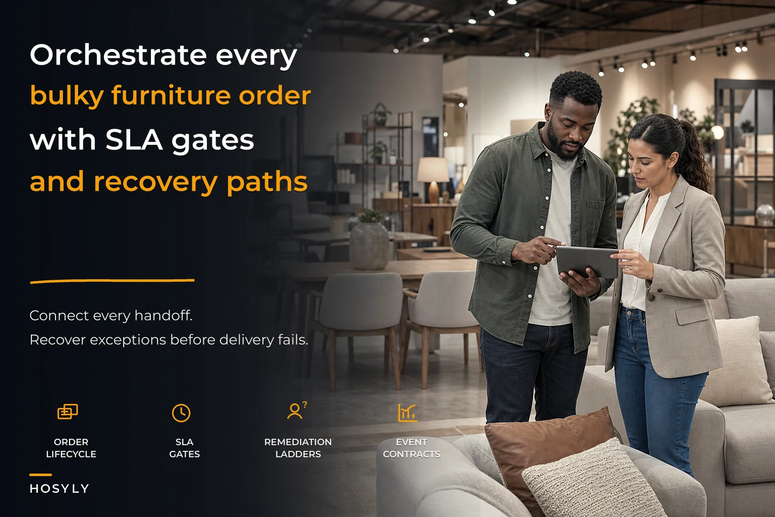 Order orchestration control plane for bulky furniture retailers