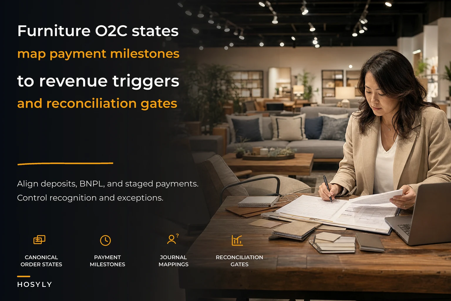 Order-to-cash architecture for long-lead furniture retailers and reconciliation gates
