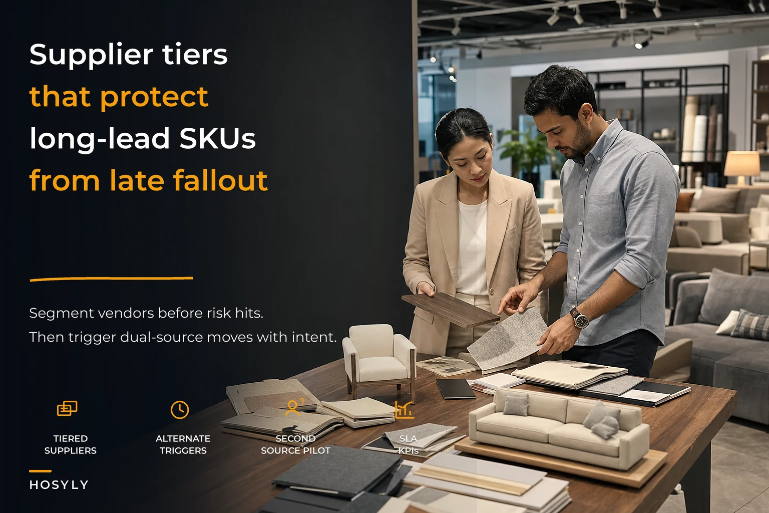 Supplier segmentation and dual-sourcing for long-lead furniture SKUs: SLA tiers, alternate triggers and contract snippets