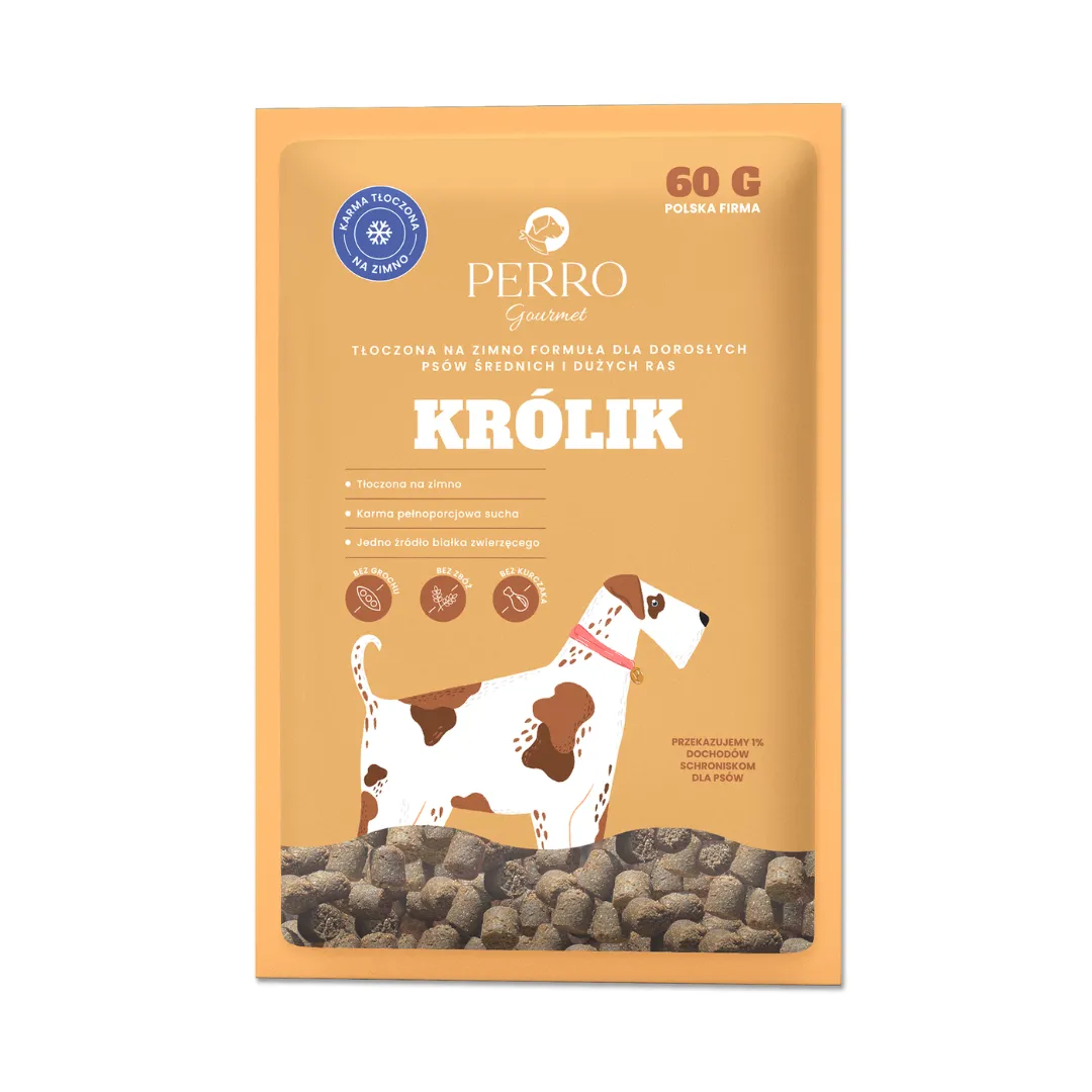 Próbka karmy suchej tłoczona na zimno Gourmet królik 60g