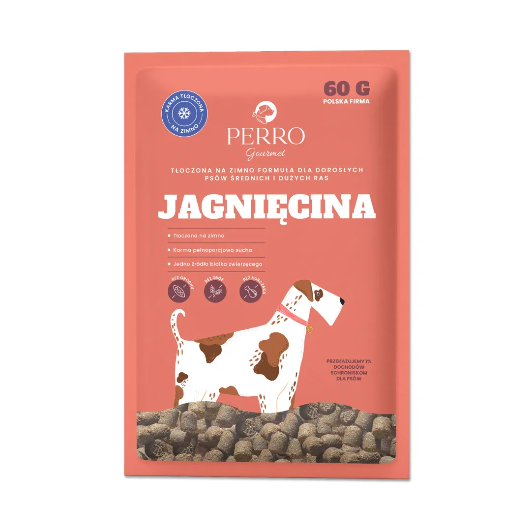 Próbka karmy suchej tłoczona na zimno Gourmet jagnięcina 60g