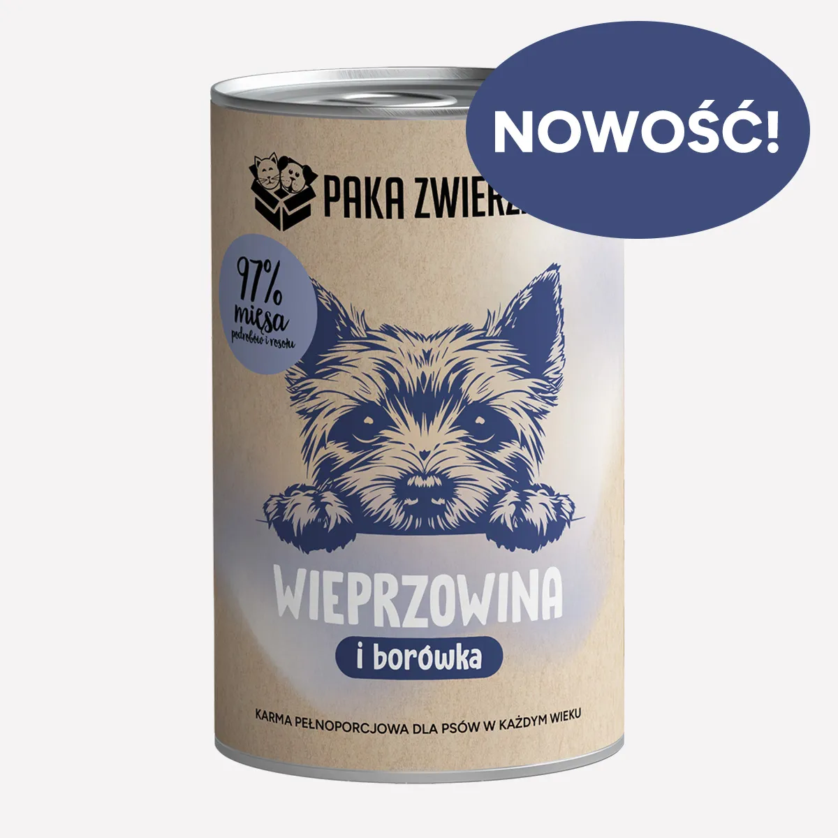 Karma mokra dla psa PAKA ZWIERZAKA Wieprzowina z borówką 400g