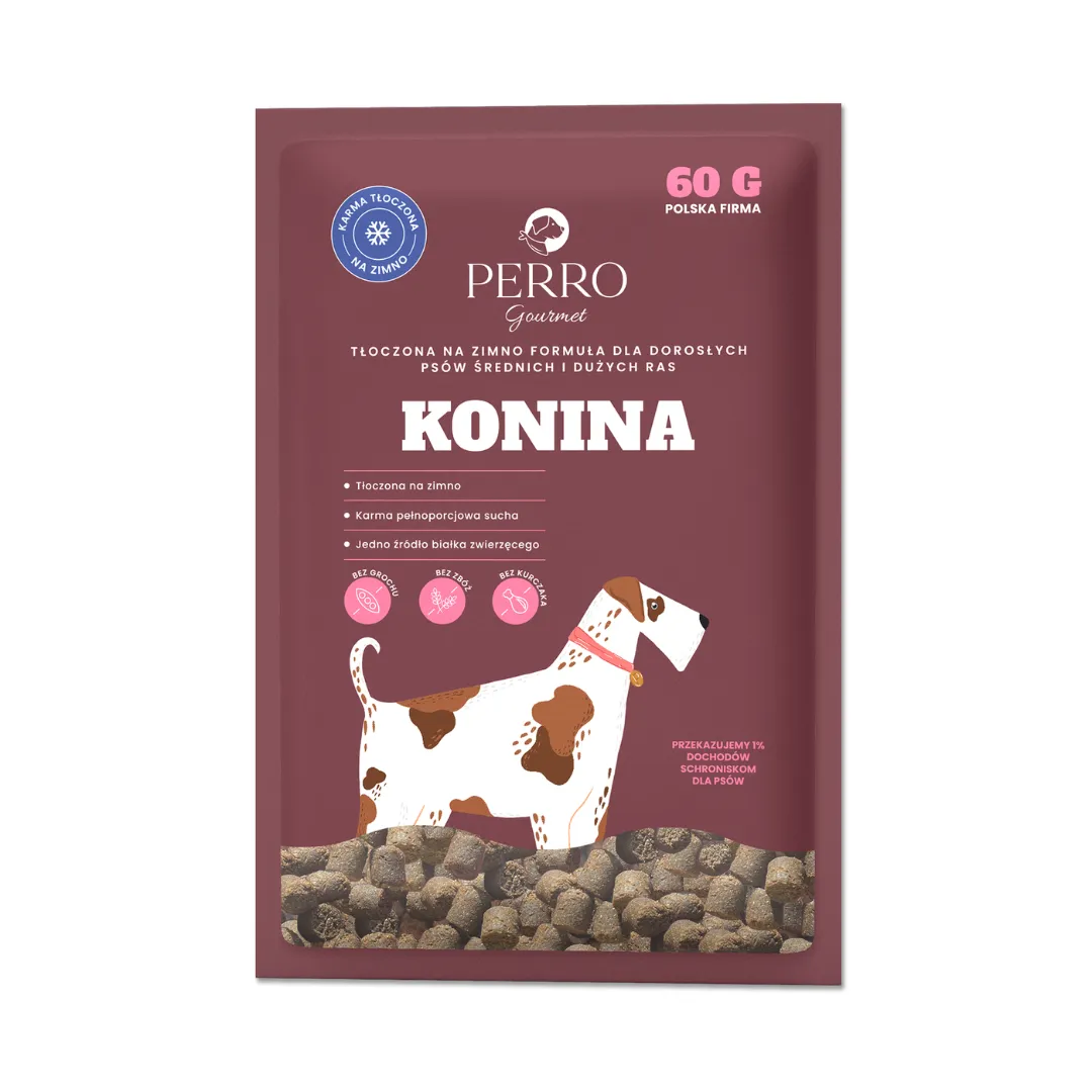 Próbka karmy suchej tłoczona na zimno Gourmet konina 60g