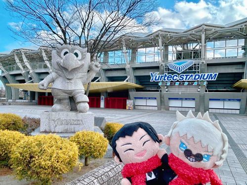 🏖️「ユアテックスタジアム仙台だよ⚽️ベガッ太くんだ！🦅✨」
1度試合を見に来たことがあるよ〜⚽️また来たいね！