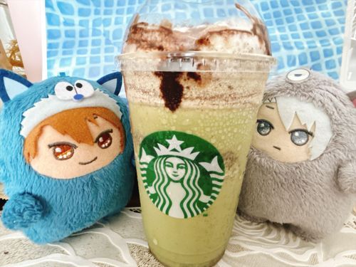 💙1000円のドリンクチケット今日までだったから、お店行ってスタッフの子にお願いしてもりもりカスタマイズしてもらった抹茶フラペチーノだよ！
🩶よくわかんねーけど美味いな！