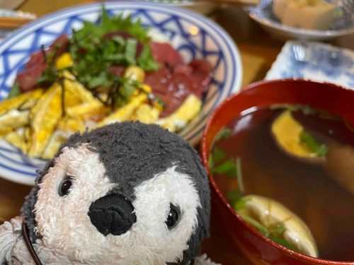 な、なんと、今日はちらしずしだよ！　まぐろがたくさんでペンギンもびっくり🐧🍣