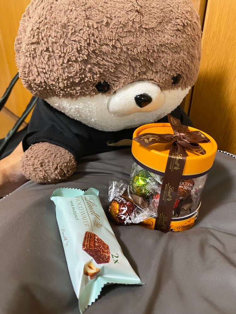 こんばんは、カワミちゃんだよ。今日が本当のお誕生日だよ。今日はケーキおじさんも来てくれて、たくさんケーキを貰ったよ。三枚目はおかあさんのくれたチョコ、四枚目はおとうさんのくれたちいかわ手拭いだよ。