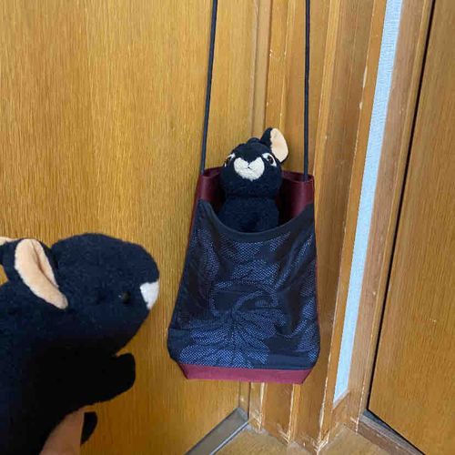 みなさんこんばんは、アマミンです。おとうさんの仕事仲間に奄美大島出身の方がいるのですが、何と奄美大島の伝統工芸品大島紬を使って、肩掛けミニバッグを作ってくれました❣️これに入ってフトちゃんといろいろお出かけできます😃
カワミ先輩は、余った大島紬の切れ端をお腹に巻き付けて腹巻きにしていました。
