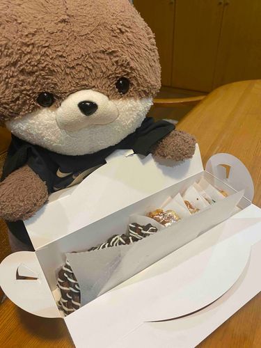 みなさんこんにちは、カワミちゃんだよ。おとうさんがマネケンのワッフルをたくさん買ってきてくれたよ‼️12月はシュトーレン風の味が出たよ🤤
