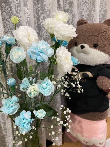 １日遅れで母の日をしたよ❣️写真のお花は、カワミちゃんのおかあさんが、おばあちゃんに送ったお花だよ。二枚目以降は、おねえちゃんがおかあさんに作ったチョコケーキだよ🍰とてもおいしかったよ❣️