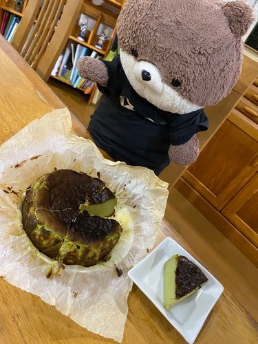 昨日は父の日だったから、おねえちゃんがおとうさんのために抹茶チーズケーキを作ったよ。濃厚でめっちゃおいしかったよ‼️🍰カワミちゃんはもう一切れ食べたかったけど、あっという間になくなってしまったよ…😂