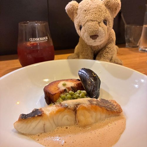 コースのお魚料理はホワイトソースがベースでまろやか！皮はパリッと身はフワッとしててすごく美味しかったよ🐟