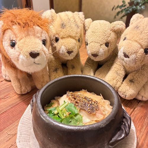 最後は釜めしだよ🍚天然真鯛と京都の新生姜た〜っぷり！お米ももちもちでとっても美味しかったよ！
ママはここのお料理が全部美味しいからまた4匹とパパと来たいって〜