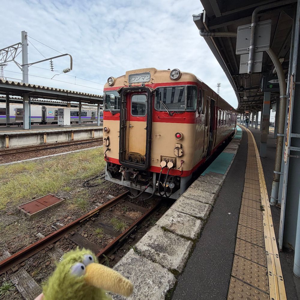 今日は朝からお出かけういん。
市電で駅まで〜♪
もう市電乗るのも慣れたういん♪
函館駅には何故かイカがぶら下がってたういん。
さて、木古内線に乗るよ〜♪