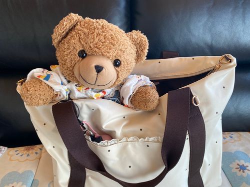 🧸「こんにちはー！くま太郎なの🧸
きょうもあついの！すいぶんとえんぶんだいじ💧💦
ままがぼくをいれていくかばんあたらしくしたんだってー！
ちょっとちいさかったけどかわいいからきにしない🙄🤣

これでまたおでかけできるのー！🚗³₃」