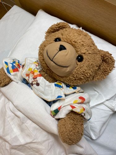 🧸「こんばんは！にゅういん3めのくま太郎とままなの🧸🌙*ﾟ
どにちはほとんどやることなくてひまなの～。
あしたからはまたけんさつづきになるけどはやくなおるようにがんばるの！
でも、またさいけつするのはやだなーってままはなしていたからおててぎゅってにぎってあげるの！
またあしたからがんばるぞー！♡💪( ´˘`💪)」