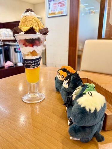 パフェ食べに来ました🍨🍊
見た目の豪華さに烏達が見惚れています😁