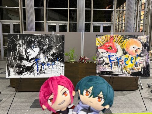 郁弥｢ハルとサメヅカちゃんとイワトビちゃんのイラストが展示されてたよ。迫力があってカッコイイね｣
凛｢有名なアーティストに描いてもらえるなんて羨ましいぜ｣