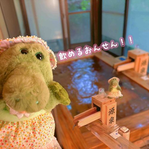 おんせん ちょろちょろのところに コップが置いてあって  おんせんが飲めたりぃん！♨️🚰
わーりぃん おなかのなかに おんせん 入っちゃったりぃん！ꉂꉂ(ˊᗜˋ*)✨️