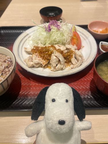 大戸屋の定食。お肉をくすねることに成功しました。