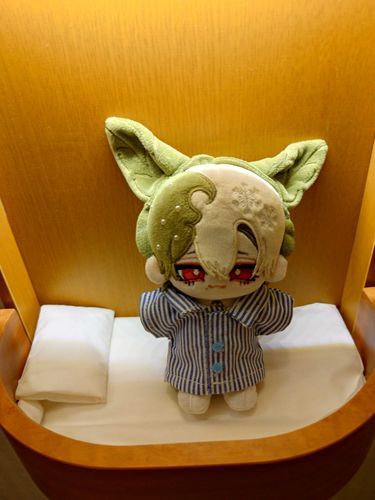 東横INNのぬい活プランの写真です。
おれでは貸し出しのパジャマが長すぎたので、パジャマはマフトさんが着ました。
