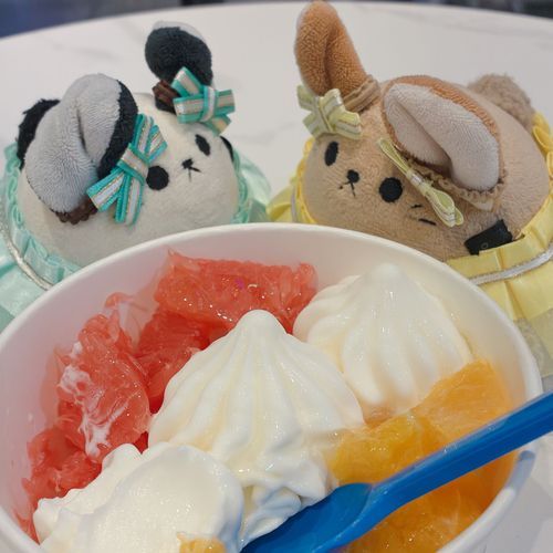「これはこの前食べたヨーグルトアイスよ。さっぱりで美味しかったわ。」
『ごちゃんあまいもっとたびう！』
