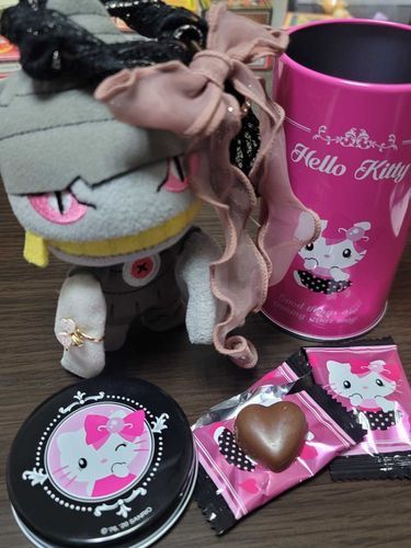 トレーナーがもらったおみやげ
ペもリボン付けてキティちゃんに張り合ってみタ
ハートスイーツみたいでかわいいチョコ！