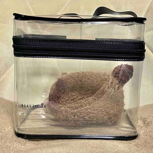 今度のおでかけに向けてポーチを買いました！
ちょうどいい大きさのものが見つからなかったので、ぽんこと一緒に小さい毛布とかミニチュアとかも詰めて行きたいです