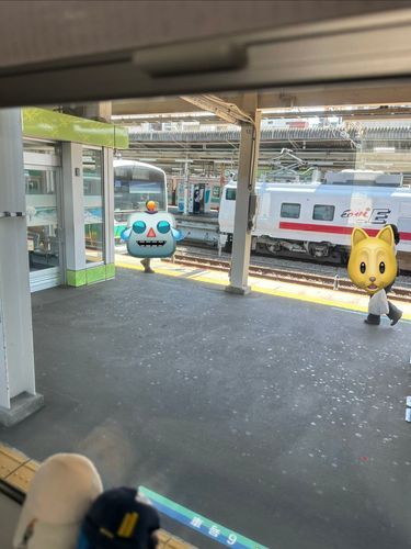 とちゅうのえきで、れあなかんじのでんしゃをみたゃ