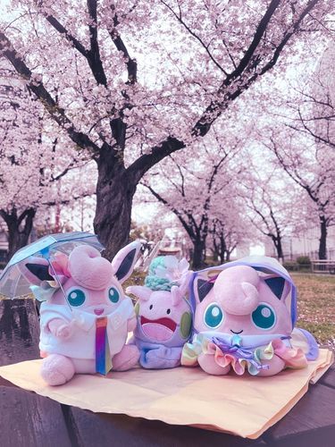 「雨だったけどお花見してきた！濡れた花もしっとりでいいね！」「ヌメちゃんは雨にはしゃいでたプリ〜」